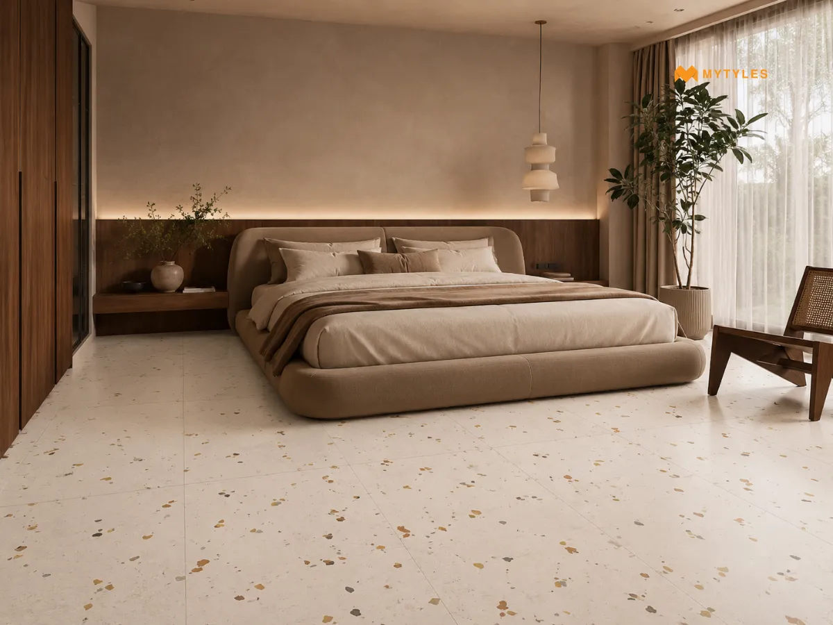 Cream Terrazzo Tile in Bedroom